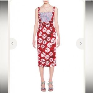 NWT Stella Jean Pleat Front Shibori Tie Waist Tie Dye Sheath Designer Midi Dress